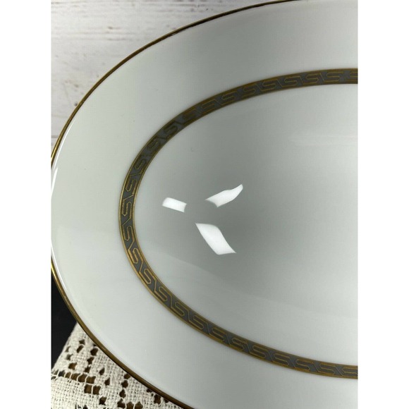 Noritake China OVAL Serving Bowl Grey Gold Greek Key Hartford 5944 - Picture 2 of 8